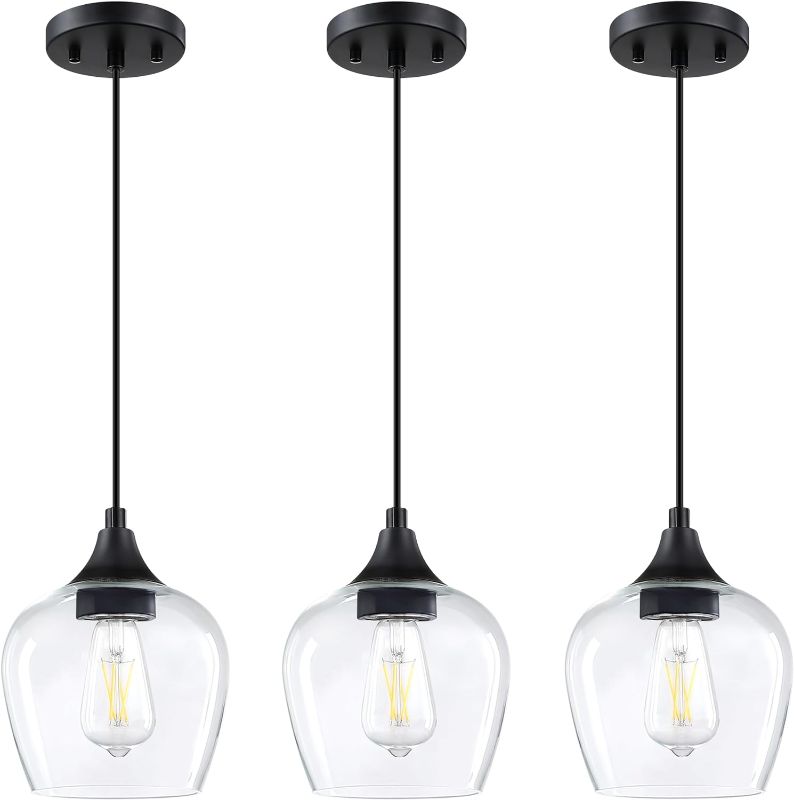 Photo 1 of **Similar** 3 Pack Indoor Hanging Kitchen Island 5.8” Clear Glass Pendant Light Fixtures,Black Finish Farmhouse Ceiling Light Over Table Sink Bedroom
