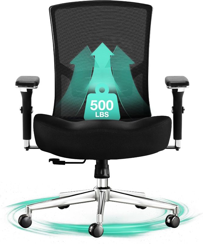 Photo 1 of Big and Tall Office Chair 500lbs, Ergonomic Oversize Mesh Desk Chair, Heavy Duty High Back Computer Chair with Wide Thick Seat Cushion, Adjustable Lumbar Support, 4D Armrests