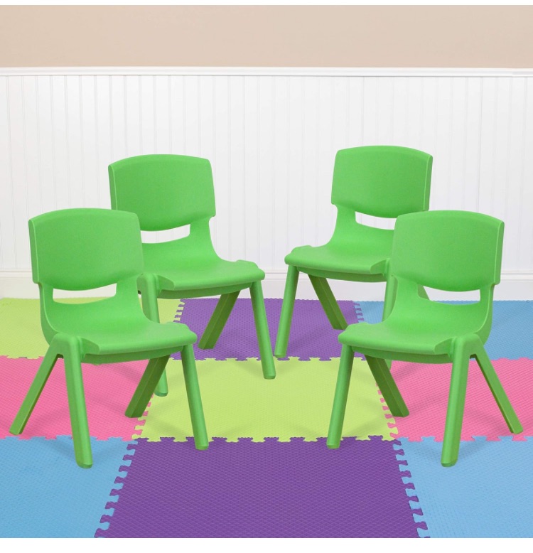 Photo 1 of EMMA + OLIVER 24 Pack Green Plastic Stackable School Chair with 10.5" H Seat, Preschool Chair 