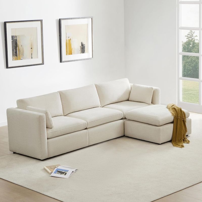 Photo 1 of ** SIMILAR**Modular Sectional Fabric Sofa Set, FSC Certified Extra Large L Shaped Couch Reversible Chaise Modular Sectional Couch, 112 inch Width,3 Seat Modular Sofa with Storage Ottoman, Linen 2 BACKS