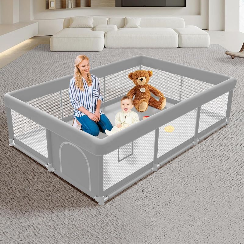 Photo 1 of Baby Playpen 50x50 Inch, Play Pens for Babies and Toddlers Baby Fence Baby Play Yards for Indoor & Outdoor with Breathable Mesh Anti-Fall Playpen