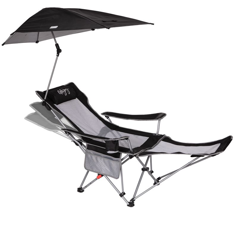 Photo 1 of #WEJOY 2-in-1 Sunshade Reclining Lawn Chair Adjustable Folding Camping Chairs for Adult(Black/Grey)