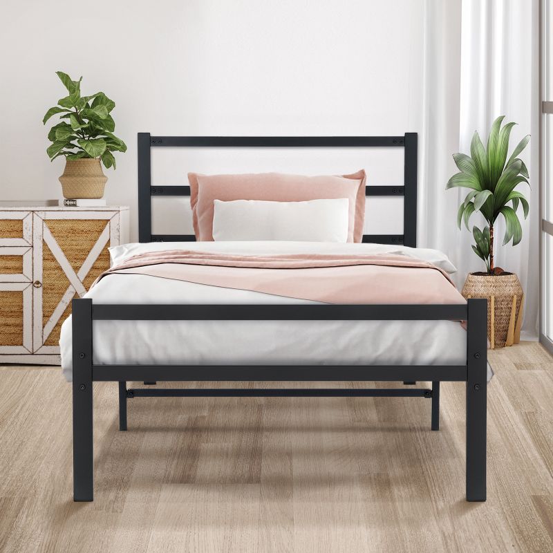 Photo 1 of ***(STOCK PHOTO EXAMPLE OF SIMLIAR ITEM , PLEASE LOOK AT PHOTOS)*** 
Lusimo Twin Bed Frame with Headboard No Box Spring Needed 14 inch Heavy Duty Slat Support Metal Platform Bed Frame Twin Size for Adult, Black