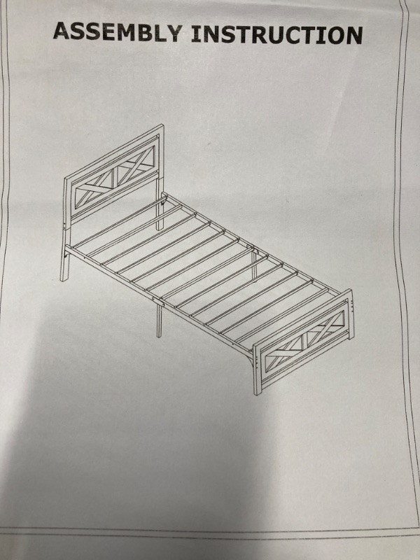 Photo 2 of ***(STOCK PHOTO EXAMPLE OF SIMLIAR ITEM , PLEASE LOOK AT PHOTOS)*** 
Lusimo Twin Bed Frame with Headboard No Box Spring Needed 14 inch Heavy Duty Slat Support Metal Platform Bed Frame Twin Size for Adult, Black