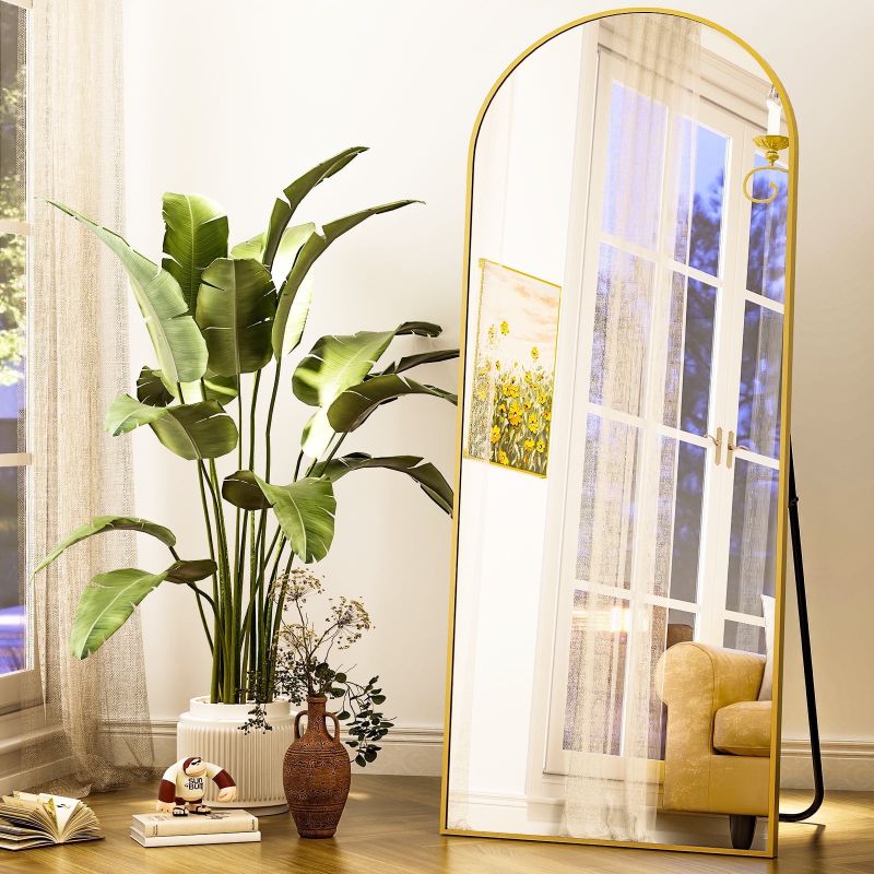 Photo 1 of BEAUTYPEAK Arched Full Length Floor Mirror 64"x21.1" Full Body Standing Mirror,Gold