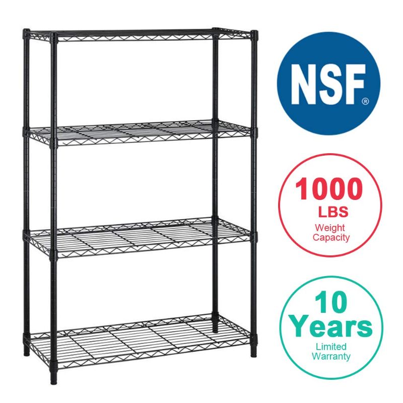 Photo 1 of BestOffice 4 Shelf Wire Shelving Unit Garage NSF Wire Shelf Metal Storage Shelves Heavy Duty Height Adjustable for 1000 lbs Capacity Black