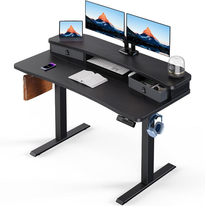 Photo 1 of ***(FACTORY SEALED)****
HUANUO 48? x 24? Electric Standing Desk with 2 Drawers, C-Clamp Mount Compatible, Height Adjustable Computer Desk, Home Office Stand Up Desk with 4 Preset Heights & 2 Hooks, Black