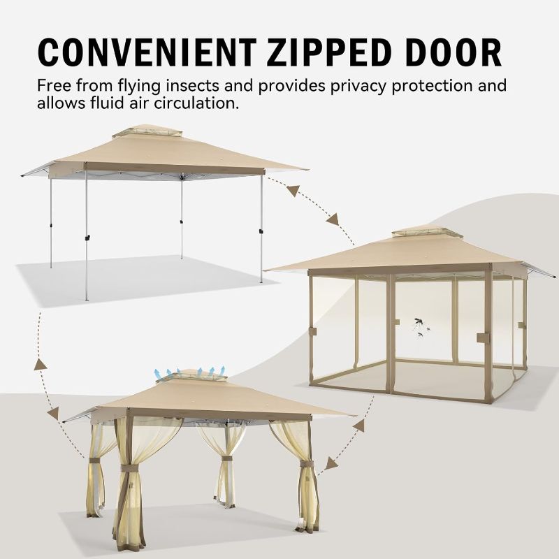 Photo 1 of 13x13 Outdoor Patio Gazebo with Mosquito Nettings - Double Roof Pop Up Canopy Tent with Carry Bag, BEIGE