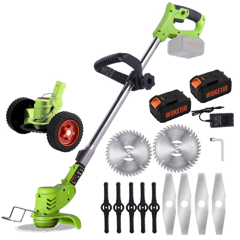 Photo 1 of ***PARTS ONLY***WUKETIN Cordless Grass String Trimmer, Electric Weed Eater, 21V Lawn Edger with 2Pcs Battery, Wheel, 11 Blades