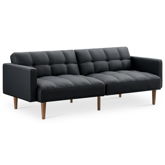 Photo 1 of Aaron Futon Sofa Bed, Midnight Black Faux Leather set 2 of 2
