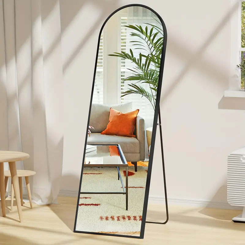 Photo 1 of Arched Full Length Body Mirror - Stall Parts with Thin Aluminum Alloy Frame, Versatile Stand for Floor Standing, Wall Hanging, and Leaning Options