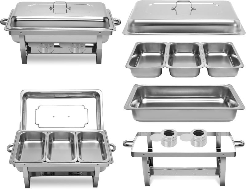 Photo 1 of  Pack 8QT Chafing Dish with 1/3 Size Food Pans, Complete Set Nonstick Stainless Steel Chafer Food Warmer