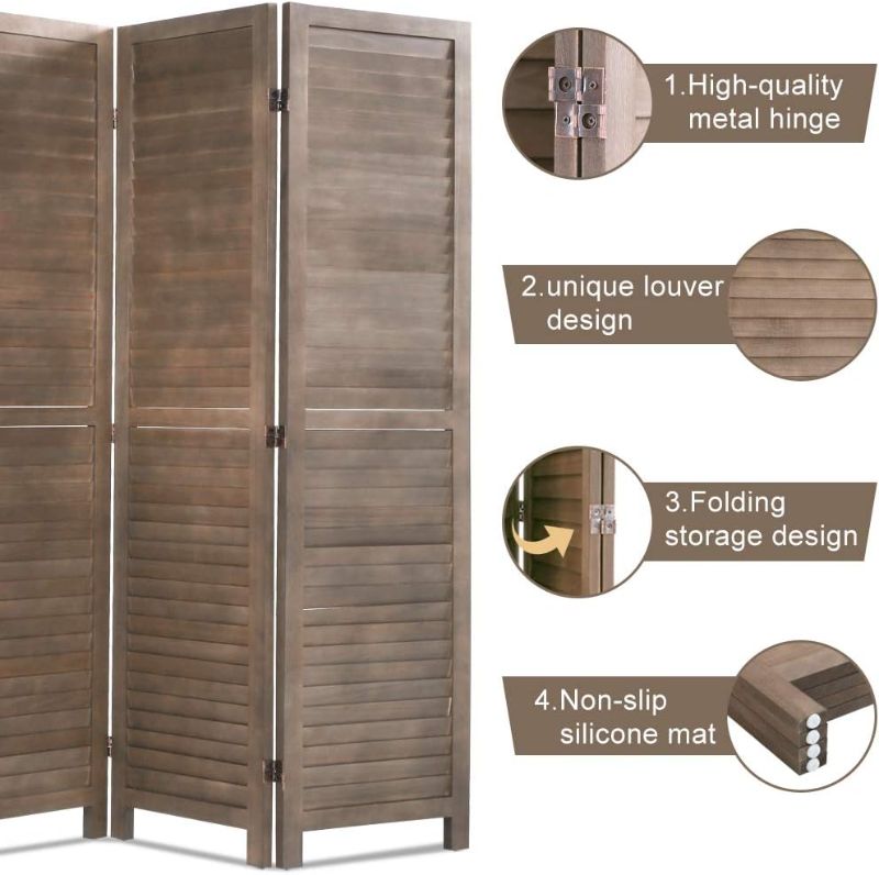 Photo 1 of 4 Panel Wood Room Divider 5.75 Ft Tall Privacy Wall Divider 68.9" x 15.75" Each Panel Folding Wood Screen for Home Office Bedroom Restaurant ?Brown?
