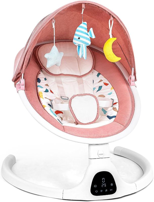 Photo 1 of Baby Swings Baby Swing for Infants, Bluetooth Baby Swing Newborn with Remote Control, 5 Speeds,5-Point Harness, Portable Baby Swing?Pink?