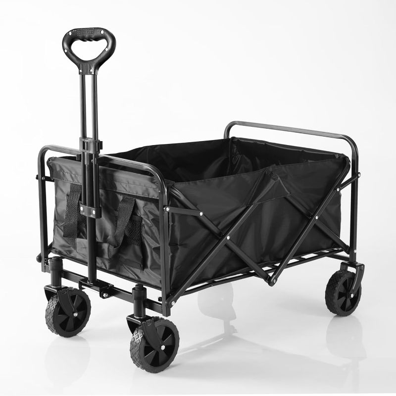 Photo 1 of Collapsible Folding Wagon, Beach Cart Large Capacity, Heavy Duty Folding Wagon Portable, Collapsible Wagon for Sports, Shopping, Camping (Black)