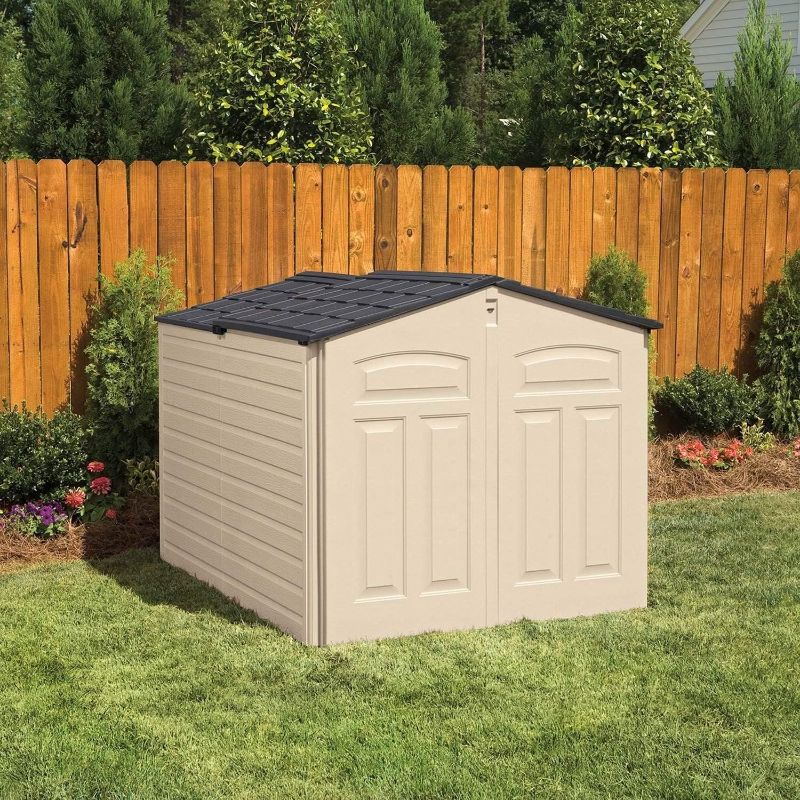 Photo 1 of 
 Suncast  Horizontal shed Low Profile Slide Lid Outdoor Storage Shed, Versatile Plastic Garden Storage with Unique Cane Bolt Locking Mechanism and Durable Double Wall...