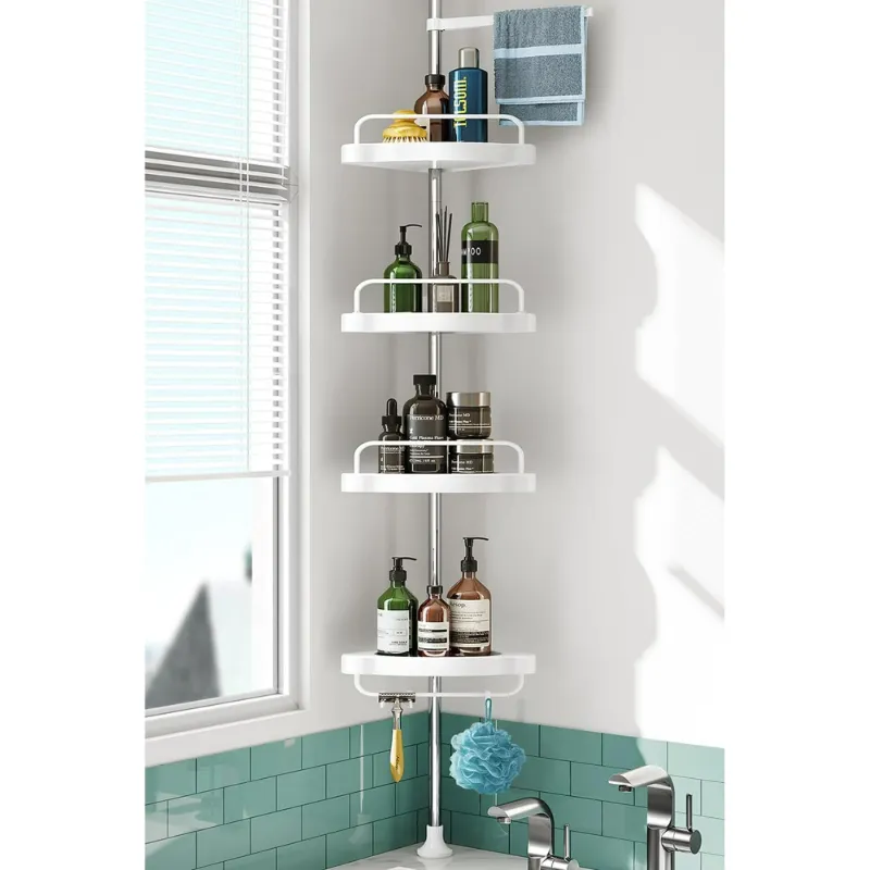 Photo 1 of 4 Layer Corner Shower Caddy, Adjustable Shower Shelf, Large Shower Storage and Shower Caddy Tension Pole, Drill Free Shower Rack