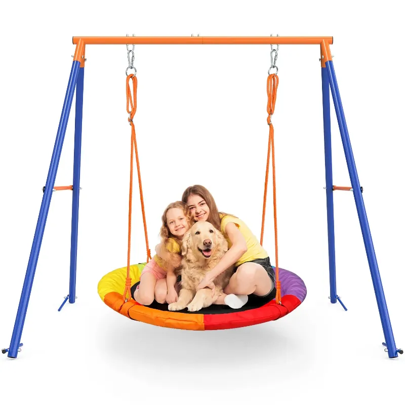 Photo 1 of ***(FACTORY SEALED)***
GIKPAL Swing Sets for Outside 440lbs Swing Set for 2-3 Kids Outdoor with Heavy-Duty Metal Frame & Adjustable Ropes Round Swing, Rainbow