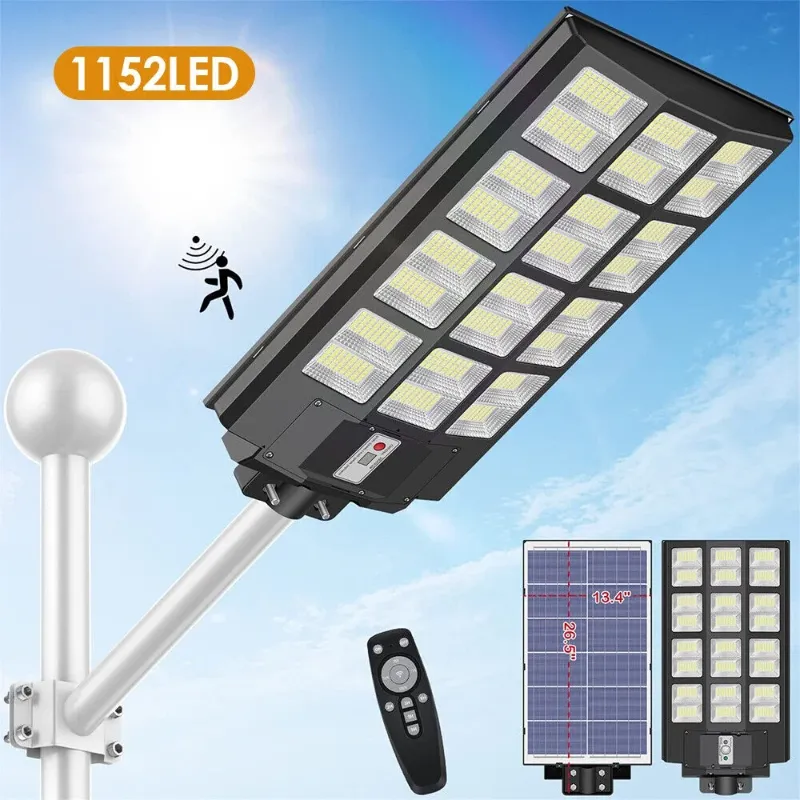 Photo 1 of ***FOR PARTS, DAMAGED*** Litom 4000W/5000W Commercial Solar Street Light 99000000000LM Motion Sensor Lamp Dusk to Dawn Flood Lights PIR+Pole+Remote