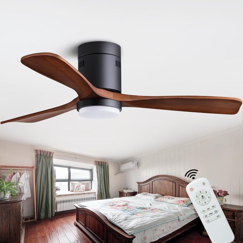 Photo 1 of Ceiling Fans with Lights Remote Control, 56" Outdoor Wood Ceiling Fan with Light Memory for Patio Gazebo Living Room Bedroom, Walnut & Matte Black