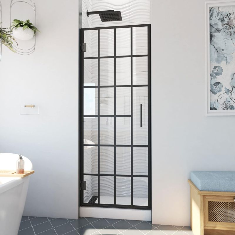 Photo 1 of DreamLine Unidoor Toulon 28 in. W x 72 in. H Frameless Hinged Shower Door in Satin Black