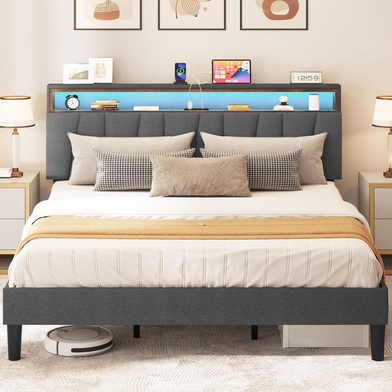 Photo 1 of ***(PHOTOT SIMILAR TO ITEM)***
YITAHOME King Size Bed Frame with LED Light, Upholstered Platform Bed Frame with Built-in Headboard Storage and Charging Station, No Box Spring Required, Simple Assembly, Gray