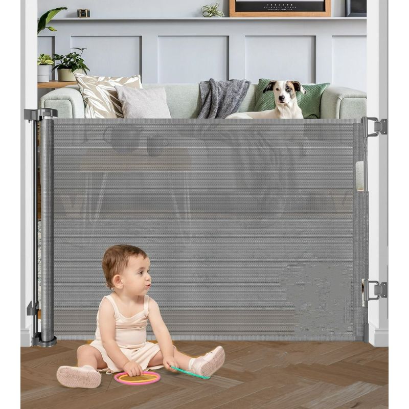 Photo 1 of Baby Gates, Retractable Baby Safety Gate 34" x 55" ABS Retractable Mesh for Doorway,Stair, Gray