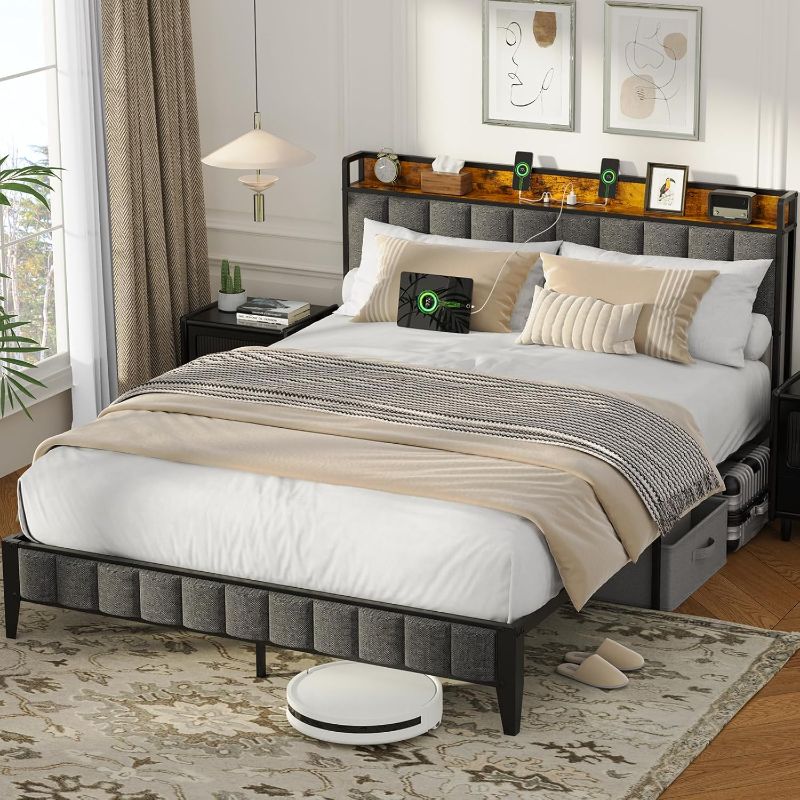 Photo 1 of ***(FACTORY SEALED)***(PHOTO SIMILAR TO ITEM)
Bed Frame, Storage Headboard with USB Ports & Charging Station, No Box Spring Needed, Noise-Free, Heavy Duty Metal Frame Support, Easy Assembly