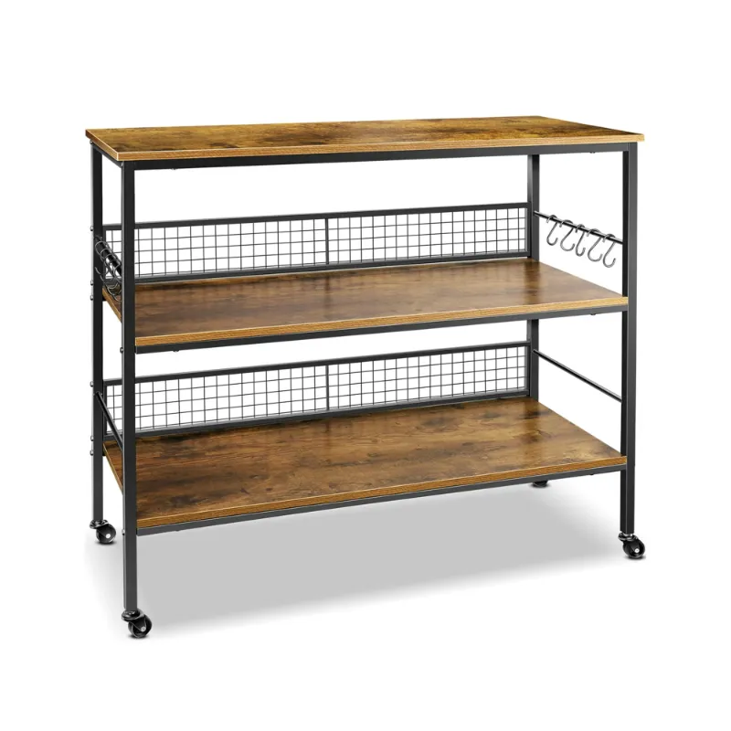 Photo 1 of ***(FACTORY SEALED)***
Cheflaud Rolling Kitchen Storage Cart Island with large open shelves and Large Worktop, 3-Tier Kitchen Baker’s Rack with 10 Hooks, Stable Steel Structure and Easy Assembly, Rustic Brown