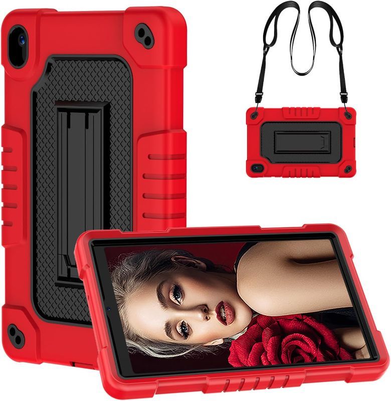 Photo 1 of for Walmart Onn 7 inch Tablet Case Gen 4 2024 Model,Heavy Duty Kids Friendly Shockproof with Shoulder Strap Kickstand Case for Walmart Onn 8 inch 2024 (Model:100135923) Tablet (Red/Black)