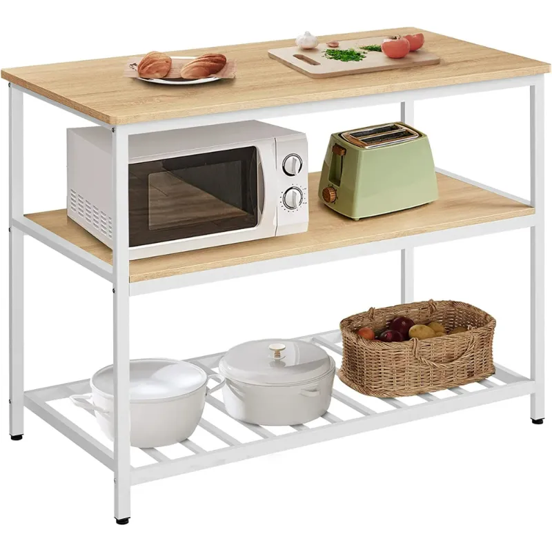 Photo 1 of ***(FACTORY SEALED)***
VASAGLE Kitchen Storage Island 3-Tier Kitchen Shelf Organizer Kitchen Baker’s Rack Coffee Bar with Large Open Shelves & Worktop Oak Color & White