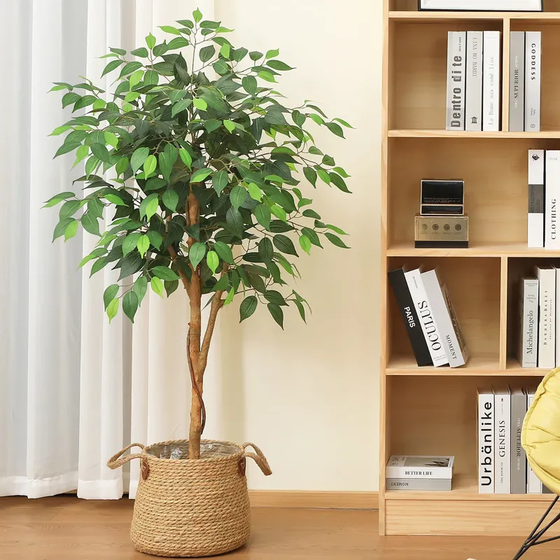 Photo 1 of 4FT Tall Artificial Ficus Tree with Natural Wood Trunk and Lifelike Leaves, Artificial Greenery for Indoor Outdoor Living Room Home Decor, DR.Planzen, 8 lb