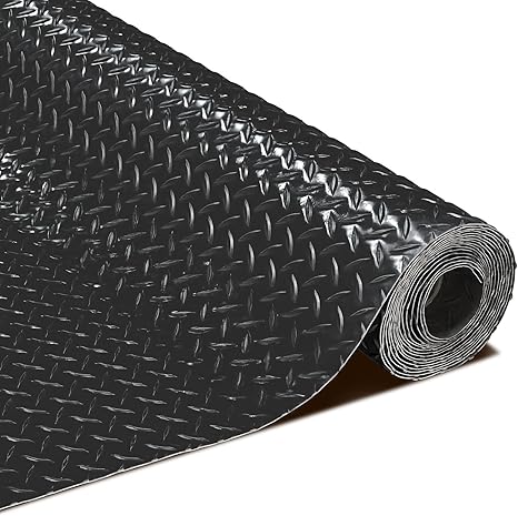 Photo 1 of  Garage Floor Mat, Thicked Flooring Roll Diamond Plate PVC Rubber Trailer Mat, Non-Slip Floor Protector Mat for Garage Warehouse Gyms Boats, Black