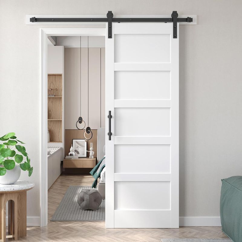 Photo 1 of ***(PHOTO SMILIAR TO ITEM)***
Fredbeck 32x84 inch White Barn Door with 5.5FT Sliding Door Hardware Kit Included & Handle,Solid,MDF,PVC Surface,DIY Assembly,5-Panel