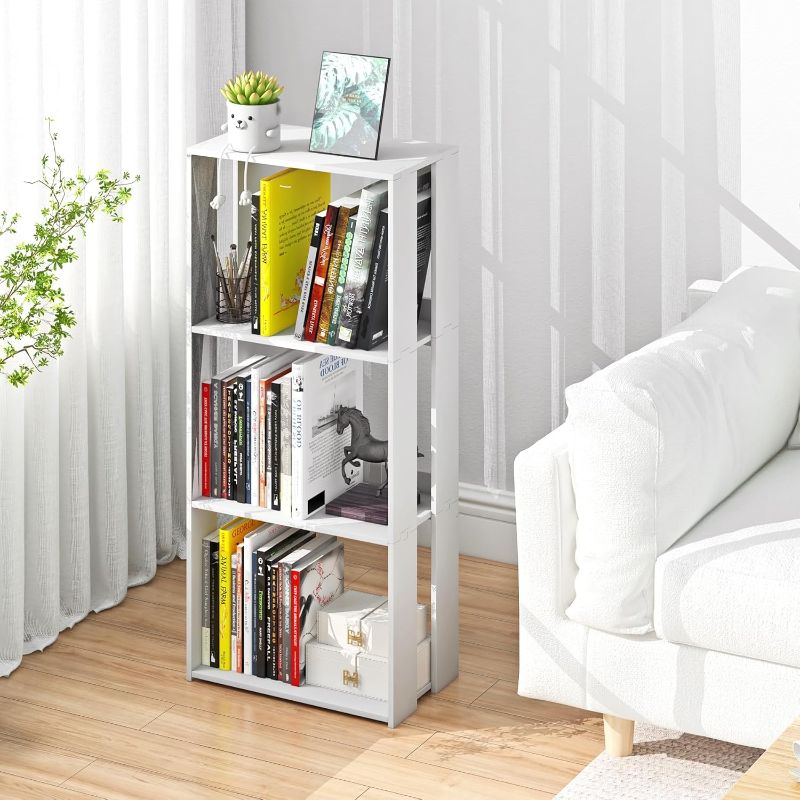 Photo 1 of 4-Tier End Table, White Side Table for Small Space Modern Bookshelf Storage Organizer, Narrow Nightstand Bookcase Display Shelf for Bedroom, Living Room, Home Office