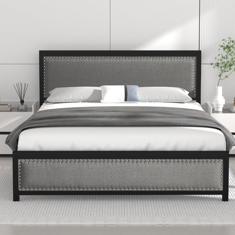 Photo 1 of ***(PHOTO SIMILAR TO ITEM)***
VECELO Full Bed Frame with Upholstered Linen Headboard and Footboard, Heavy-Duty Platform with Strong Metal Slats, No Box Spring Needed, Easy Assembly, Grey