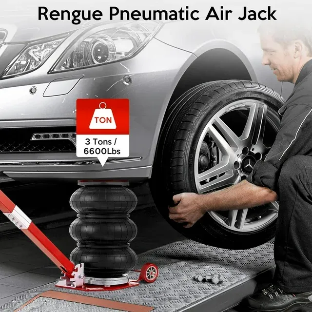 Photo 1 of ***CHECK COMMENTS***Air Jack 3 Ton 6600lbs Pneumatic Jack 3s Fast Lifting Height Up to 16Inch, Air Jacks for Cars with Adjustable Long Handle Heavy-Duty Triple Bag Air Jack Red