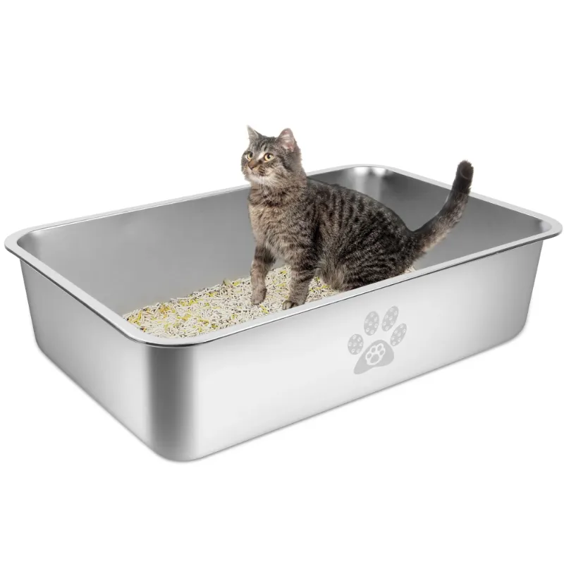 Photo 1 of  Cat Litter Box with High Sides Large Stainless Steel Cat Litter Pan 23.6" x 15.7" x 5.9"