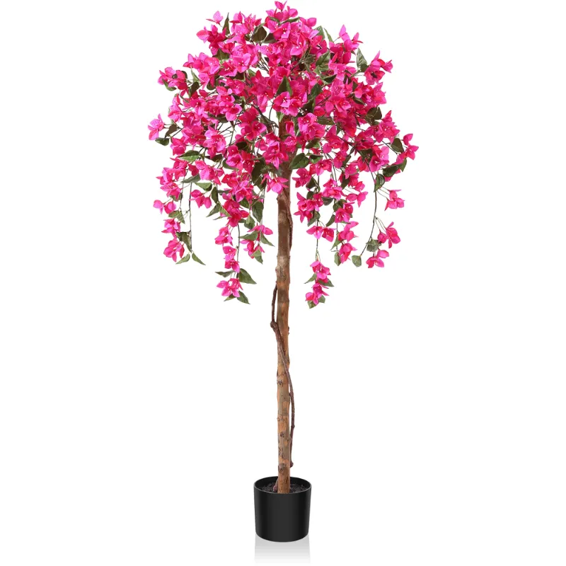 Photo 1 of 5FT Artificial Bougainvillea Flowers Tree with Wood Branches, Plant in Black Plastic Pot. DR.Planzen