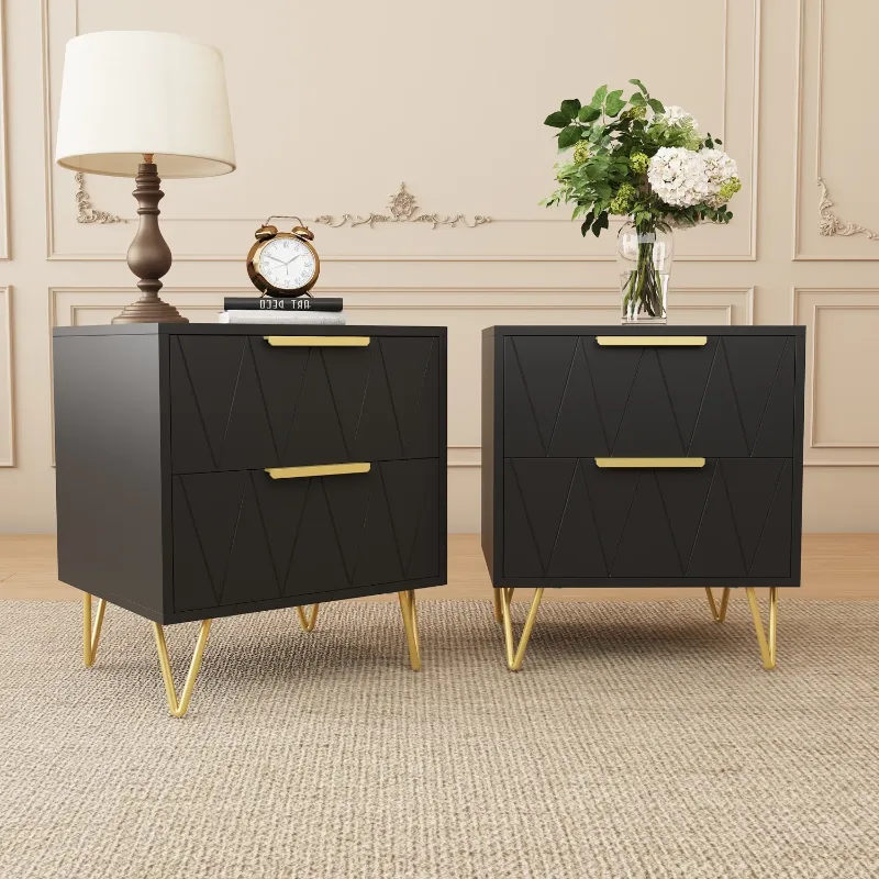 Photo 1 of Behost Black Nightstand for Bedroom,Modern 2 Drawer Nightstand Bedside Table with Storage,2 Pack