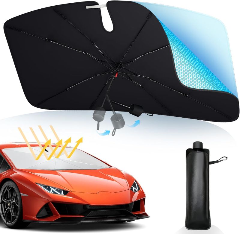 Photo 1 of *** Bundle *** Windshield Sun Shade Umbrella for Car, Windshield Sun Shade Protect Car from Sun Rays Damage, Full Cover Car Front Windshield ( 2 packs )