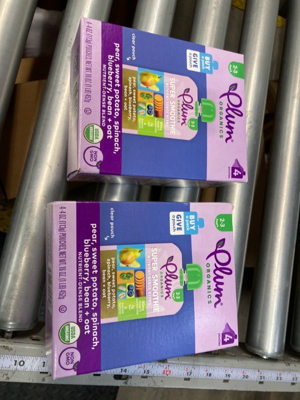 Photo 2 of *** Bundle *** Plum Organics Super Smoothie Organic Toddler Food - Pear, Sweet Potato, Spinach, Blueberry, Bean, and Oat - 4 oz (Pack of 20)