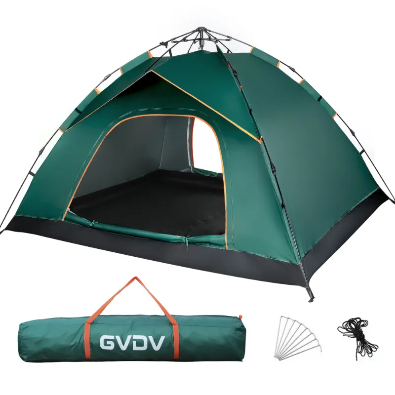 Photo 1 of 4 Person Camping Tent, GVDV Instant Easy Pop up Tents for Camping Family, 110" x 87" x 51", Green