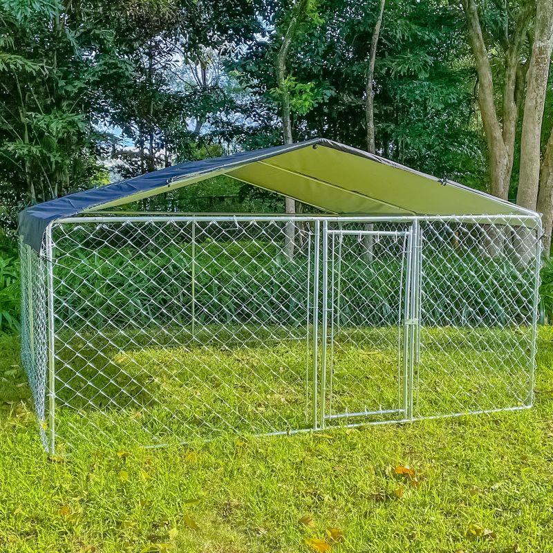 Photo 1 of 10ft x 10ft Dog Kennel Outdoor Metal Playpen Heavy Duty Large Dog Cages Enclosure for Large Dogs Run Outside Exercise Pet Fences with Roof for Yard