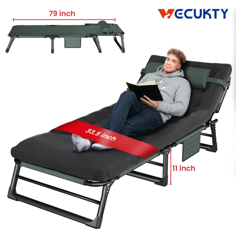 Photo 1 of ***THIS IS ONLY THE CUSHION*** Oversized 33.5in Portable Outdoor Camp Cots, 3 in 1 Adjustable 4 Positions Reclining Lounge Chairs with Pillow, Emergency Sleepover Bed, for Camping, Pool, Beach,Living Room, Patio