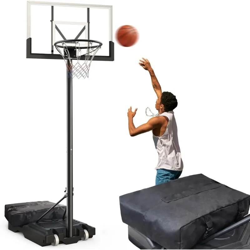 Photo 1 of 44 in. Portable Basketball Hoop & Goal System for Outdoor Indoor Court, 4.8 - 10 Ft. Height Adjustable with Weight Bag