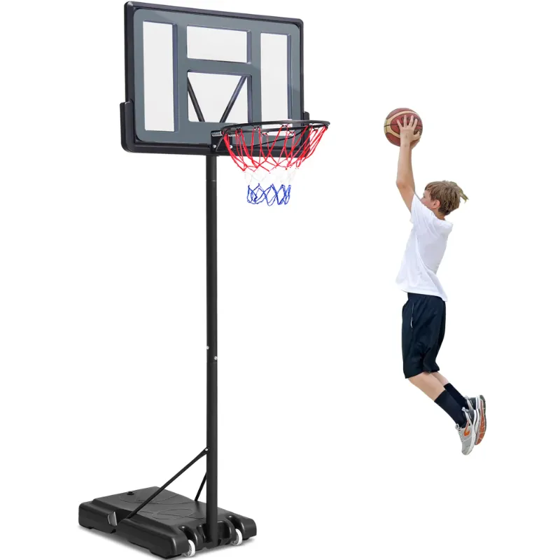 Photo 1 of 44 inch Outdoor Basketball Hoop Stand for Adults,  4.9FT-10FT Height Adjustable Portable Basketball Hoop w/Wheels & Shatterproof Backboard for Outside, Court Backyard, Black