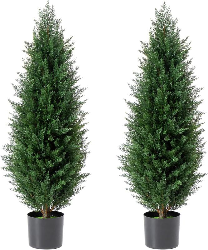 Photo 1 of 3.2-FT UV Rated -Cedar Trees Artificial-Artificial Trees for Outdoors -Faux Plants Outdoor - Perfect for Enhancing Your Outdoor Space (Pack of 2)