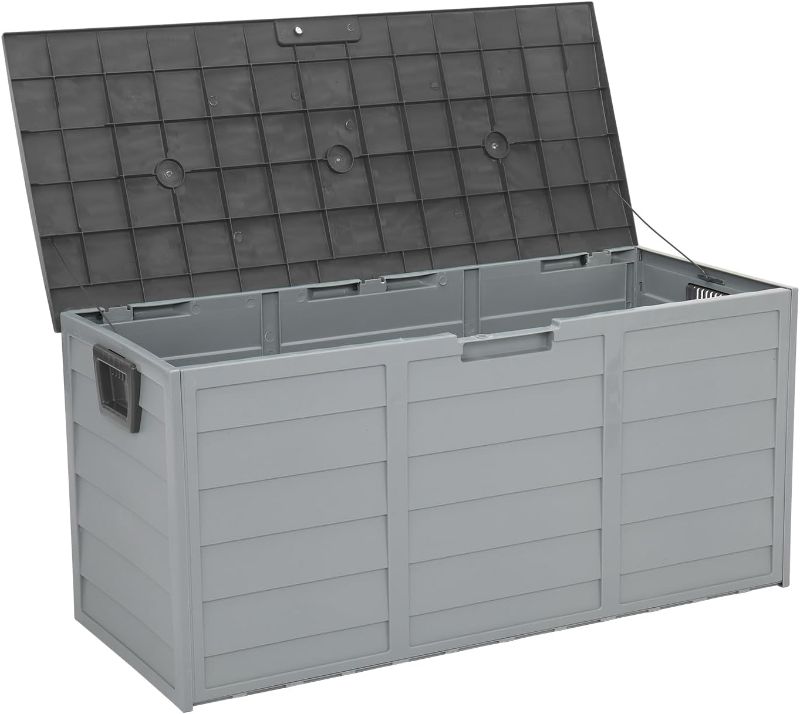 Photo 1 of 75 Gallon Waterproof Large Resin Deck Box, Outdoor Storage Box with Lockable Lid & Side Handles,Organization and Storage for Patio Furniture Outdoor Cushions,Throw Pillows,Garden Tools and Pool Toys