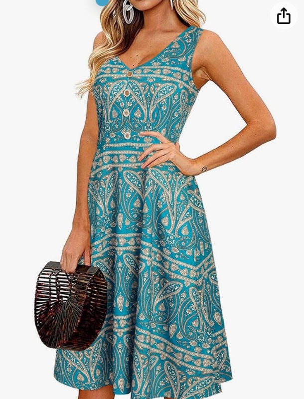 Photo 1 of II ININ Women's 2024 Sundresses Casual Summer Tank Dress V Neck Sleeveless Button Down Midi Floral Beach Dress with Pockets